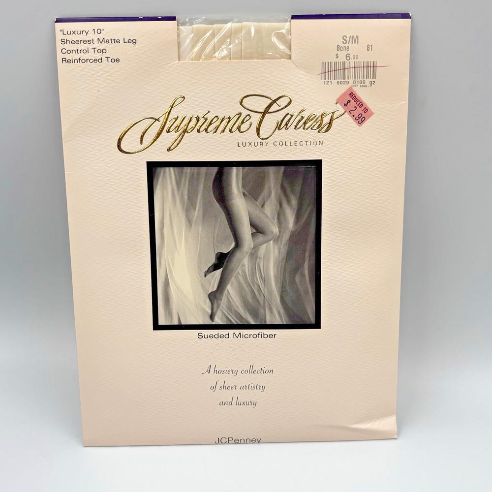 Supreme Caress Sheer Support Pantyhose Bone Size S/M Control Top Reinforced Toe